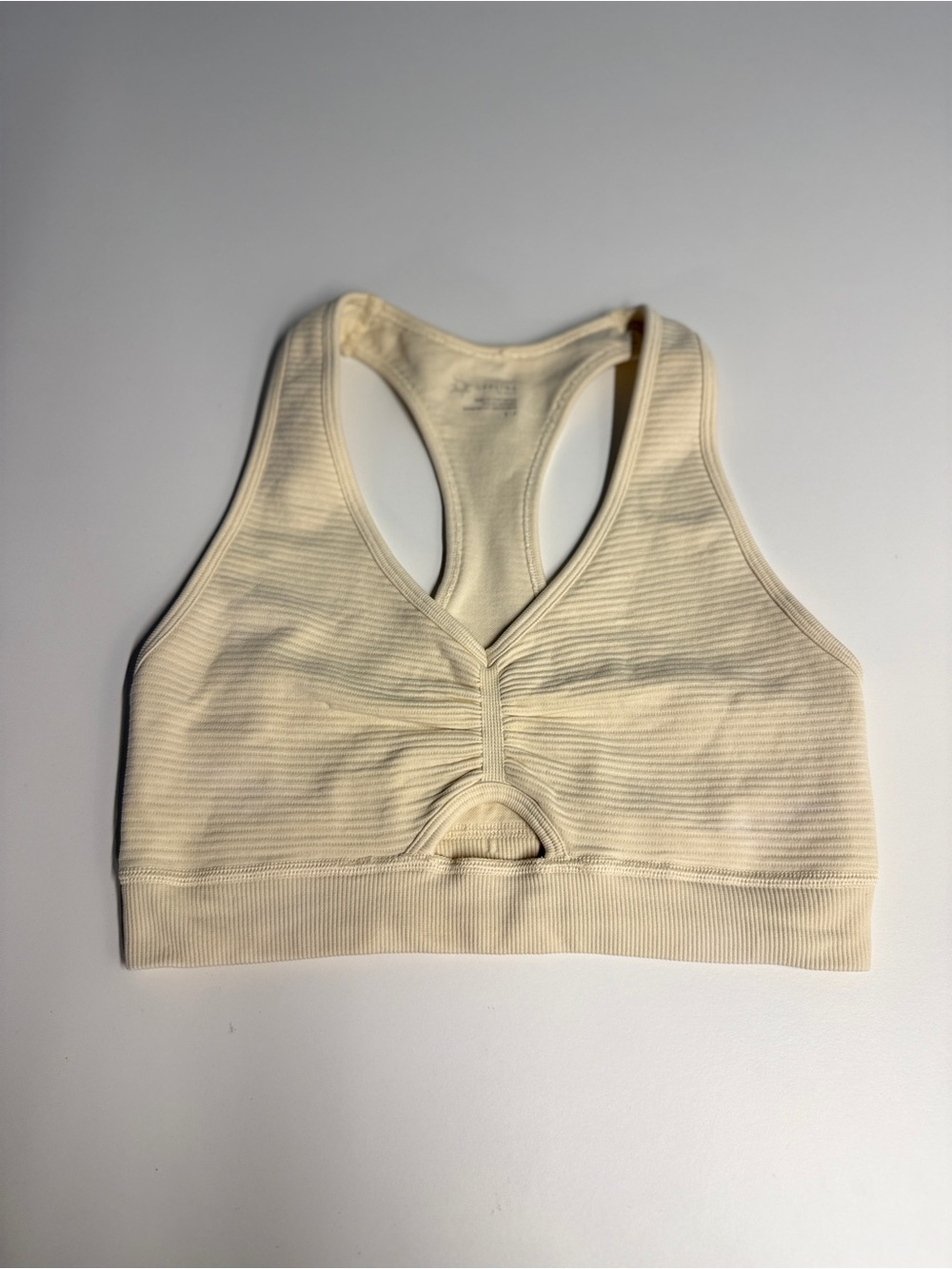 aerie Offline Cream Ruched Front Racerback Sports Bralette